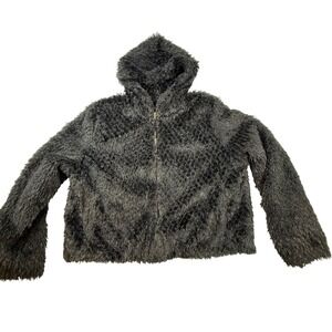 Alpine Studio Womens Y2K Fuzzy Faux Fur‎ Zip Up coat Jacket XL  cropped.